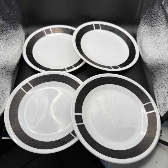 Corelle Urban Black Pattern Bread Plates Set Of 4 6.75" Retired Made In USA - Picture 1 of 4